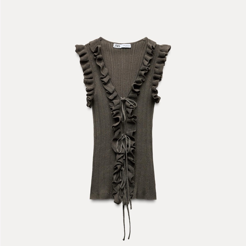 Zara Olive Ruffle Knit Top